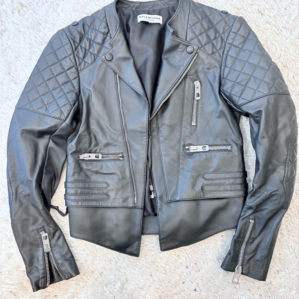 Womens’s Balenciaga Quilted Black Leather Jacket Xs 34 *Authentic* $2200